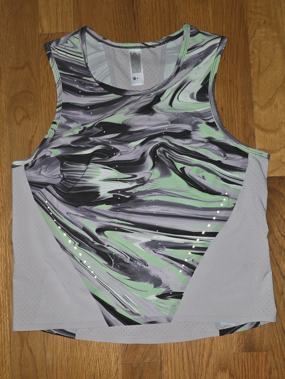 lululemon athletica Light Gray, Black And Green Athletic Top